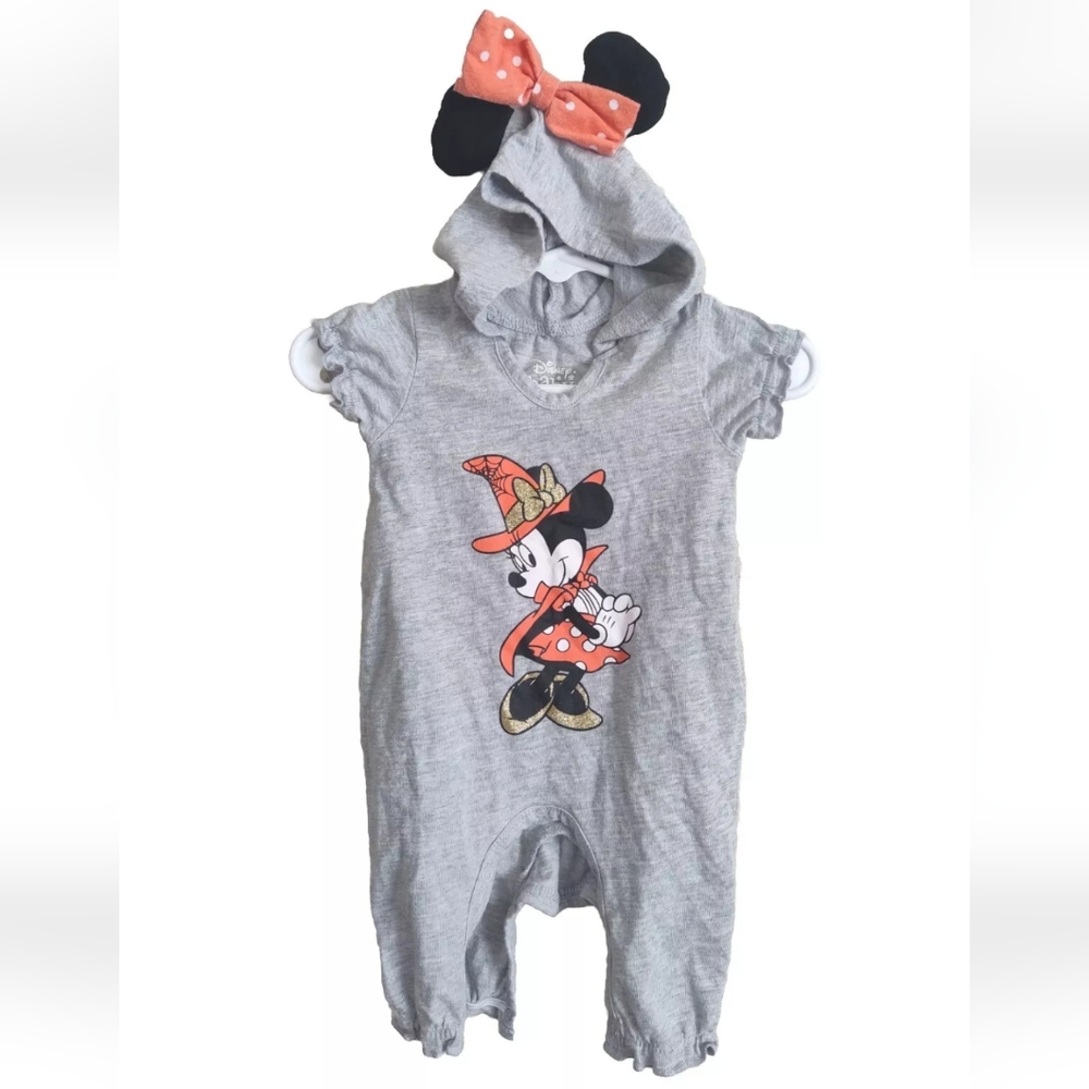 Minnie Mouse Halloween Witch Hooded Romper Size 0-3 Months Snap Closure